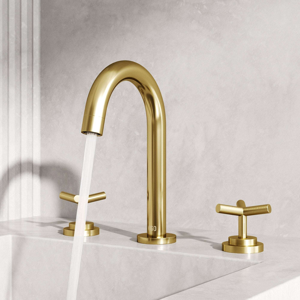 Brass construction widespread faucet with knob handles and corrosion resistant finish