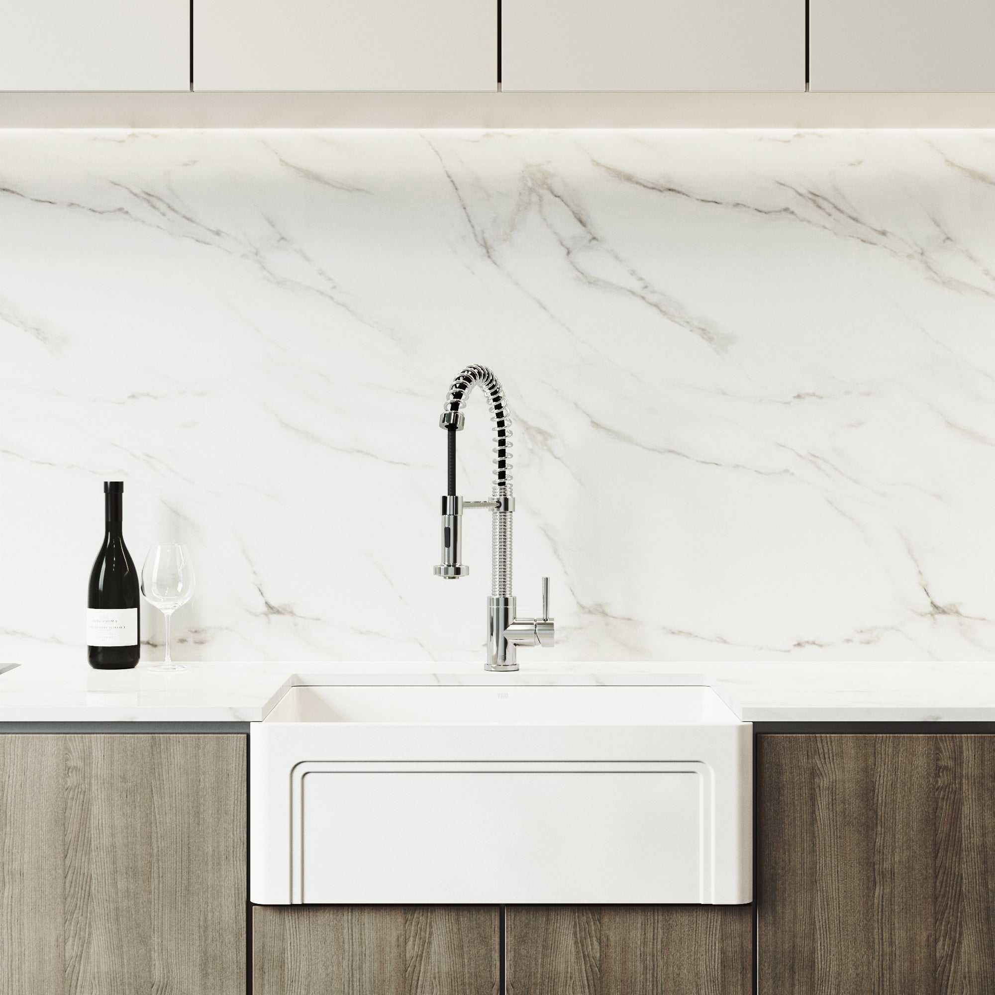 Chrome kitchen faucet with high-arc spout and secure sprayer docking