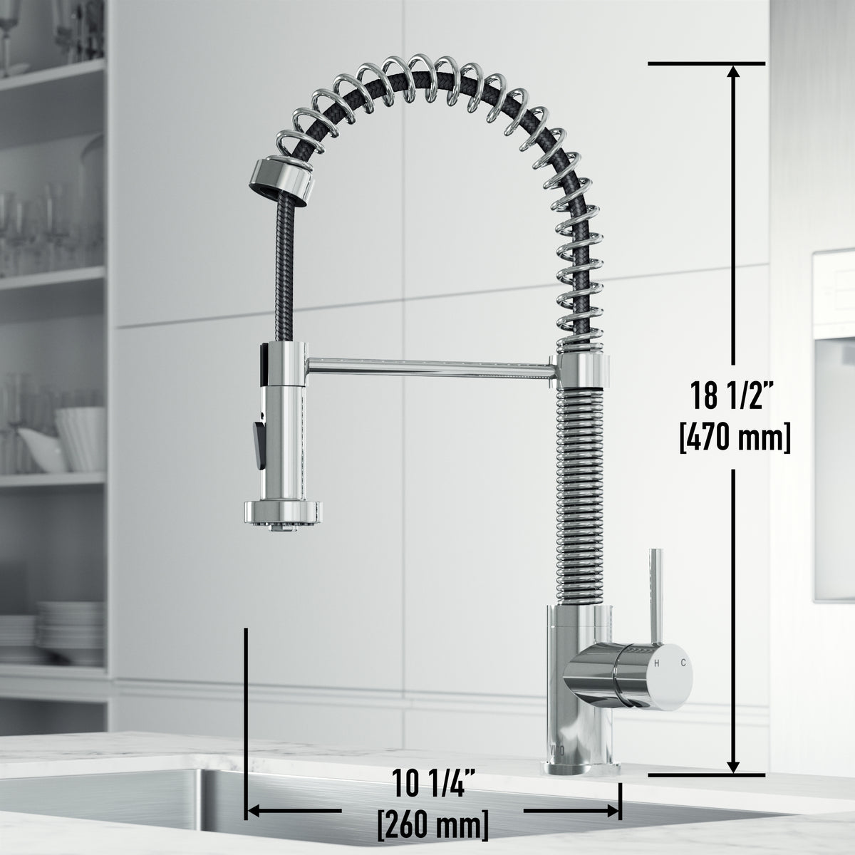 Deck-mounted chrome faucet with ceramic disc cartridge and pull-down sprayer