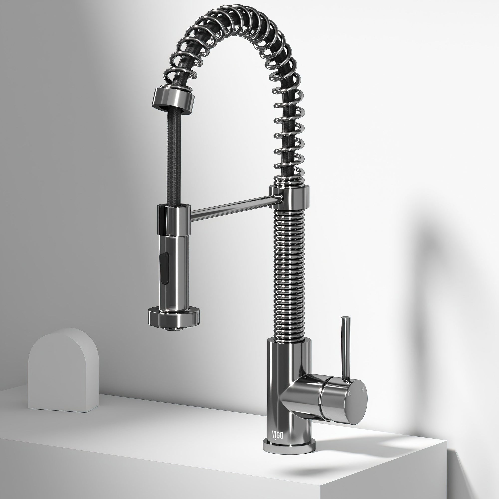 Chrome kitchen faucet with lever handle and spot-resistant finish