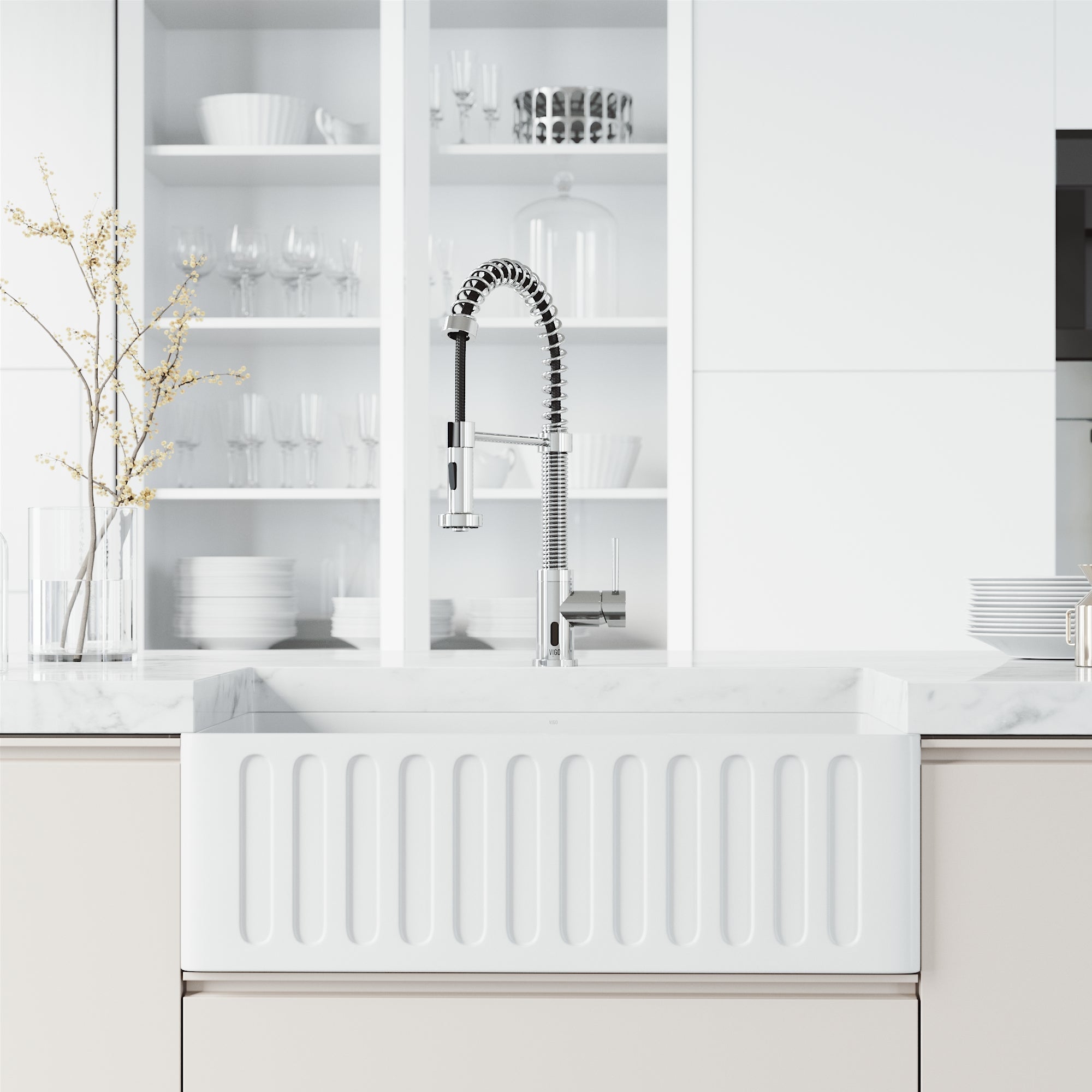 Deck-mounted chrome faucet featuring pull-down sprayer and secure docking station