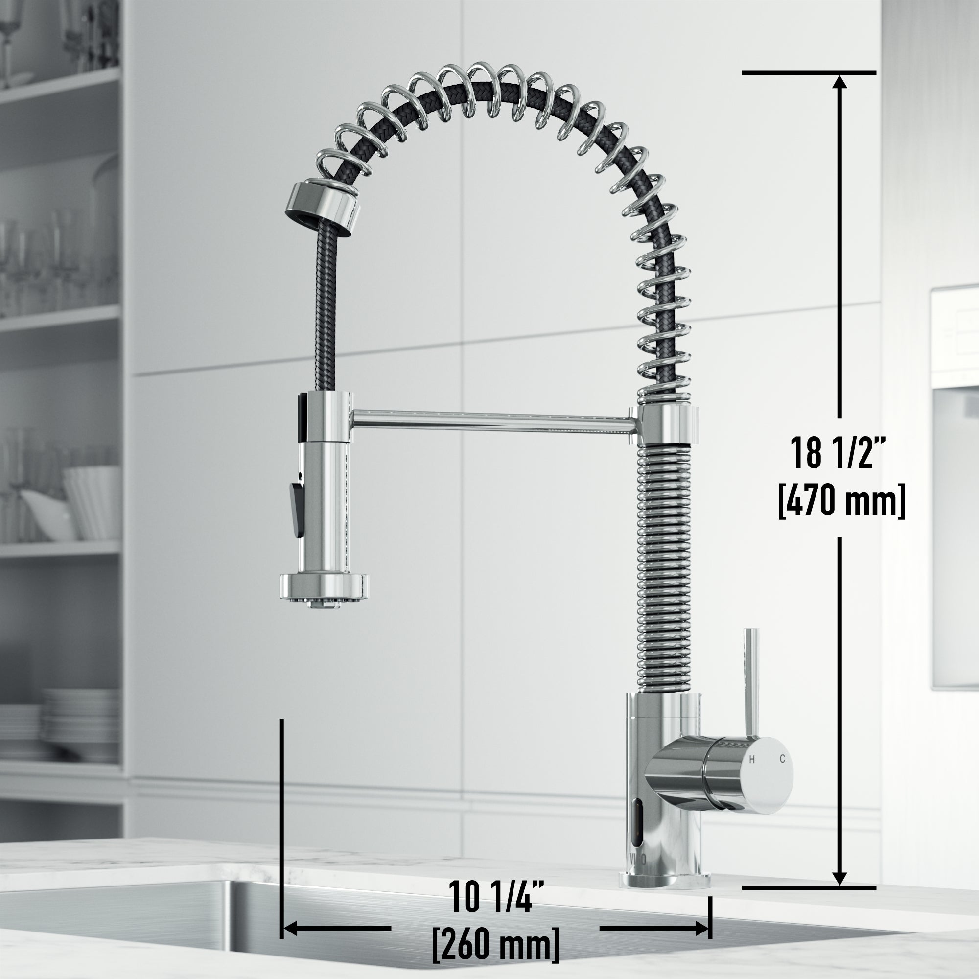 Chrome finish single-handle faucet with included hose and sprayer head