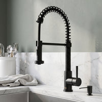 Edison Single Handle Pull-Down Sprayer Kitchen Faucet Set with Soap Dispenser in Matte Black