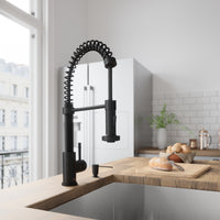 Edison Single Handle Pull-Down Sprayer Kitchen Faucet Set with Soap Dispenser in Matte Black