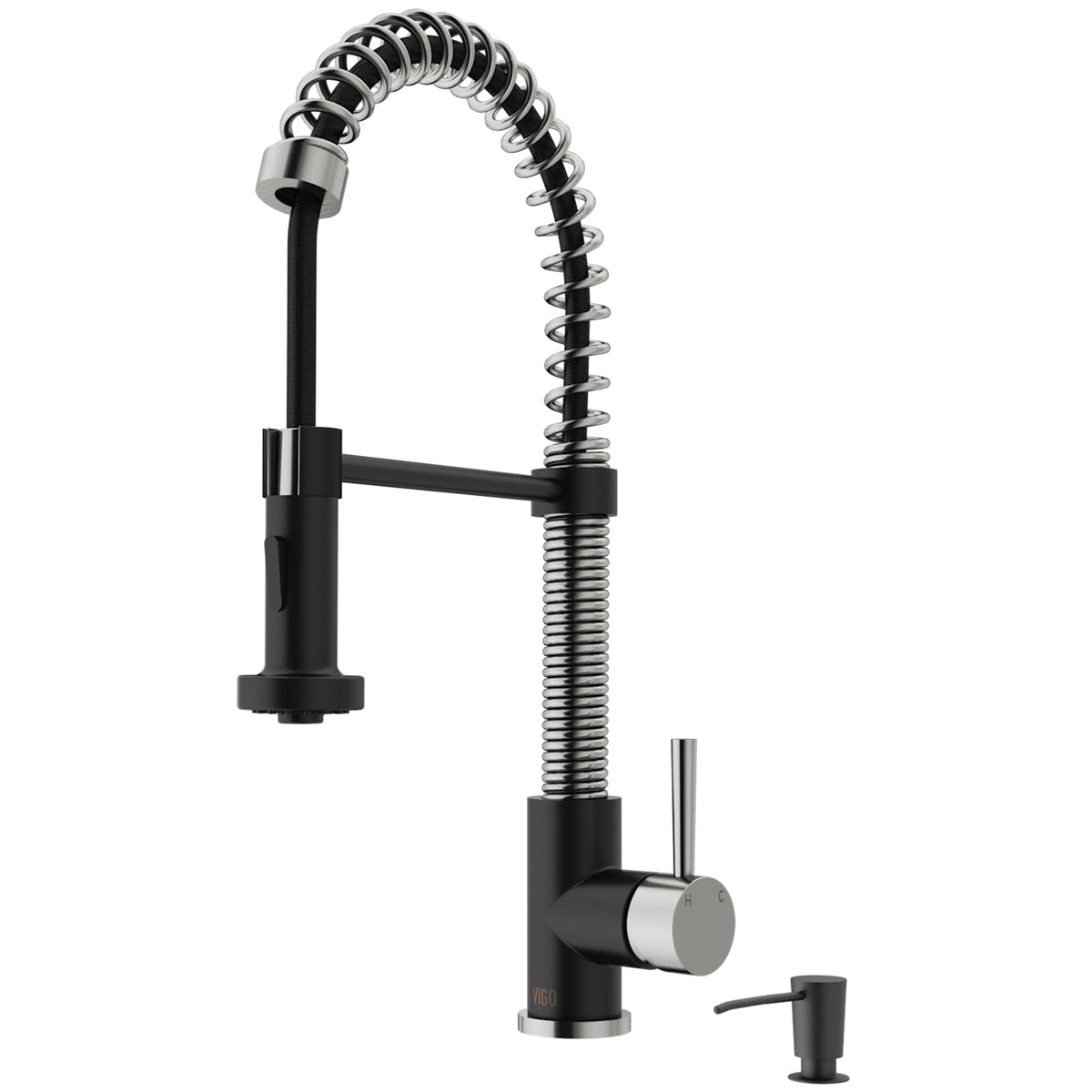 Edison Single Handle Pull-Down Sprayer Kitchen Faucet Set with Soap Dispenser in Stainless Steel and Matte Black