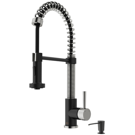 Edison Single Handle Pull-Down Sprayer Kitchen Faucet Set with Soap Dispenser in Stainless Steel and Matte Black