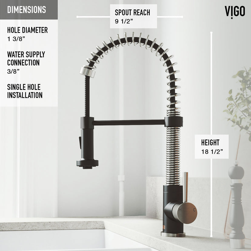 Edison Single Handle Pull-Down Sprayer Kitchen Faucet Set with Soap Dispenser in Stainless Steel and Matte Black
