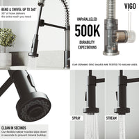 Edison Single Handle Pull-Down Sprayer Kitchen Faucet Set with Soap Dispenser in Stainless Steel and Matte Black