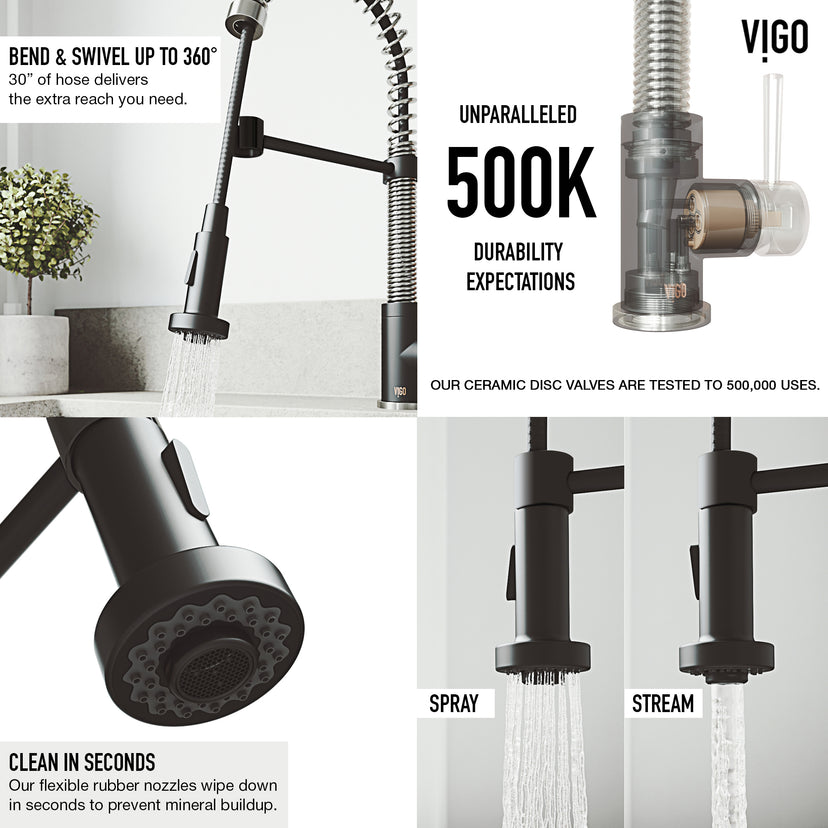 Edison Single Handle Pull-Down Sprayer Kitchen Faucet Set with Soap Dispenser in Stainless Steel and Matte Black