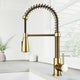 Matte brushed gold kitchen faucet with pull-down sprayer and gooseneck spout