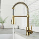 High-arc brass kitchen faucet with lever handle and included supply lines