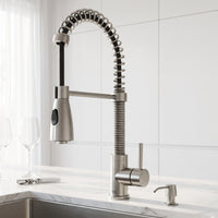 Brant Single Handle Pull-Down Sprayer Kitchen Faucet Set with Soap Dispenser in Stainless Steel