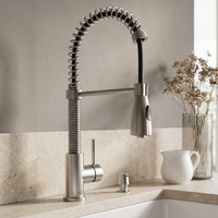 Brant Single Handle Pull-Down Sprayer Kitchen Faucet Set with Soap Dispenser in Stainless Steel