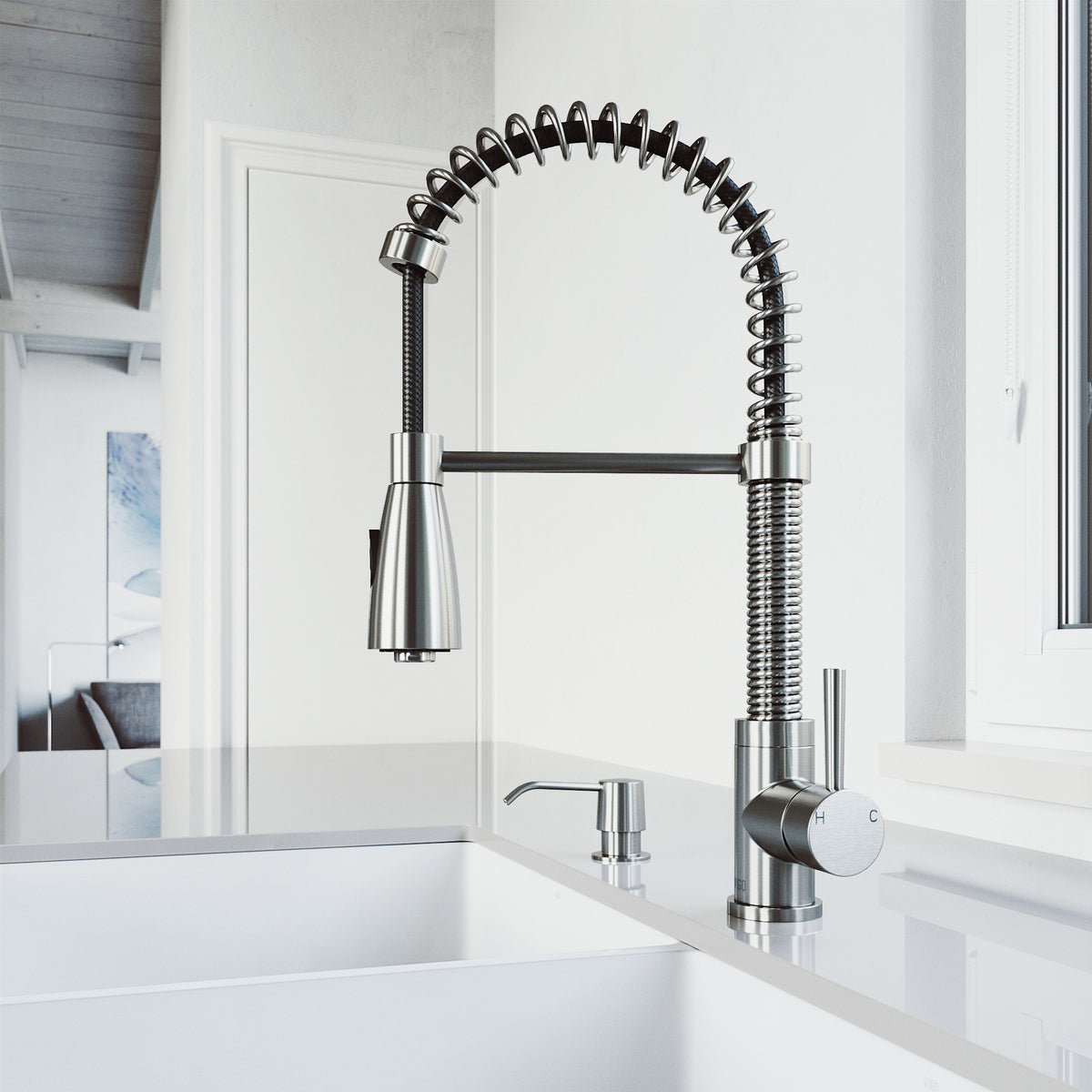 Brant Single Handle Pull-Down Sprayer Kitchen Faucet Set with Soap Dispenser in Stainless Steel