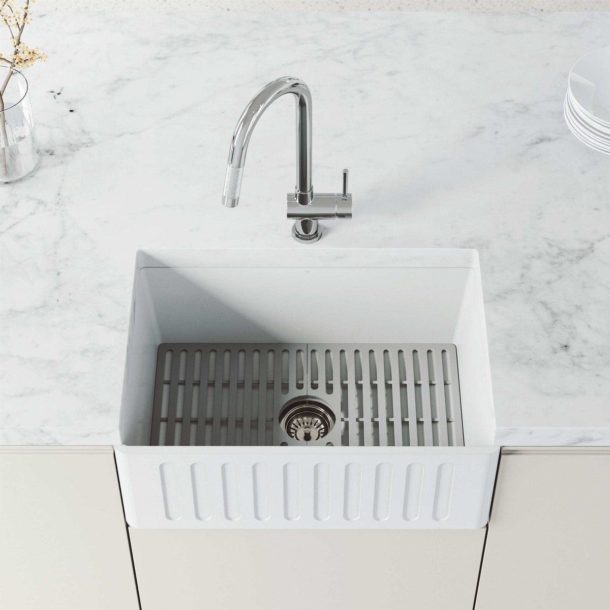 Chrome kitchen faucet with 360-degree spout swivel and spot-resistant finish