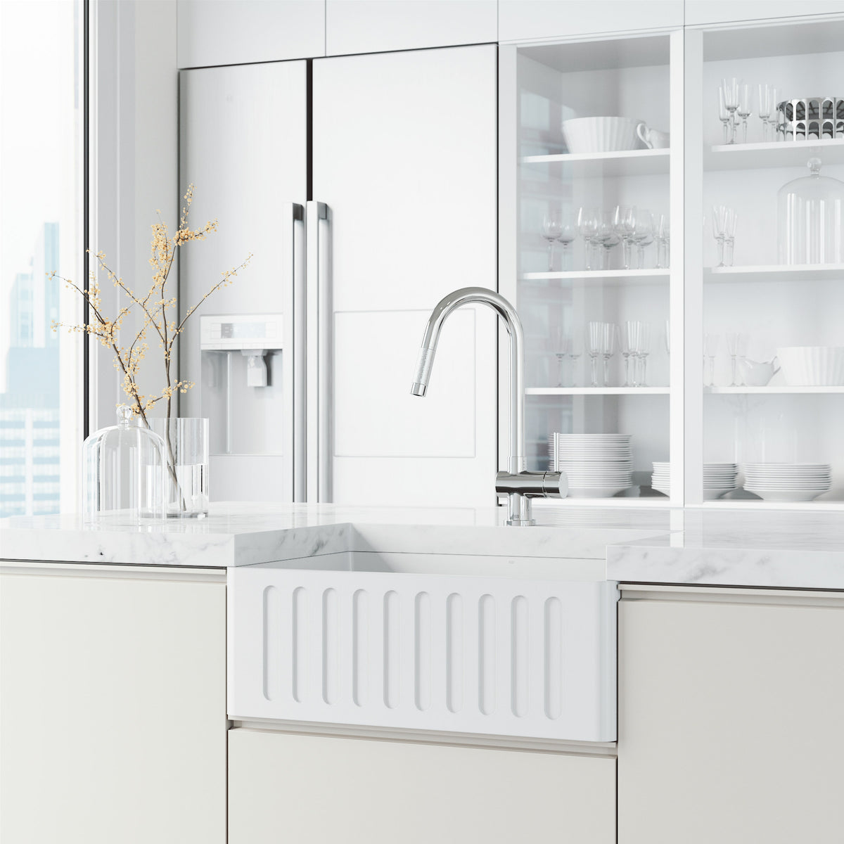 Touchless single handle faucet with high-arc spout and included supply lines