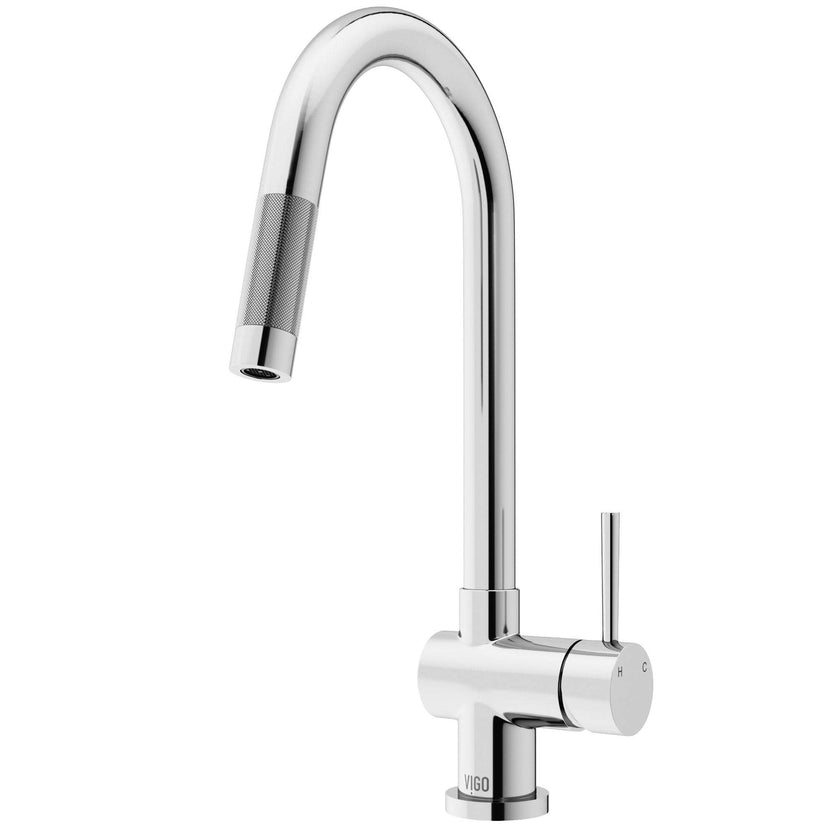 Chrome pull-down kitchen faucet with lever handle and compression connections