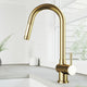 Matte brushed gold single handle kitchen faucet with pull-down sprayer and gooseneck spout