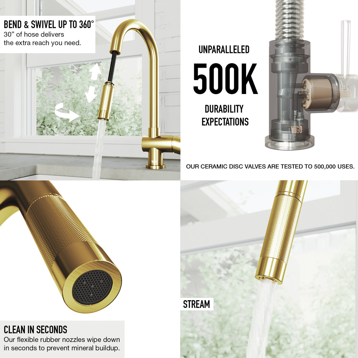 High-arc gooseneck kitchen faucet with ceramic disk valve and compression connection