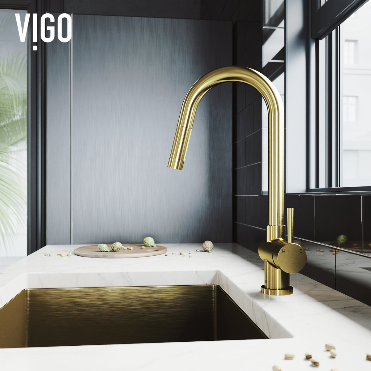 Modern kitchen faucet with pull-down spray and 17-inch assembled height