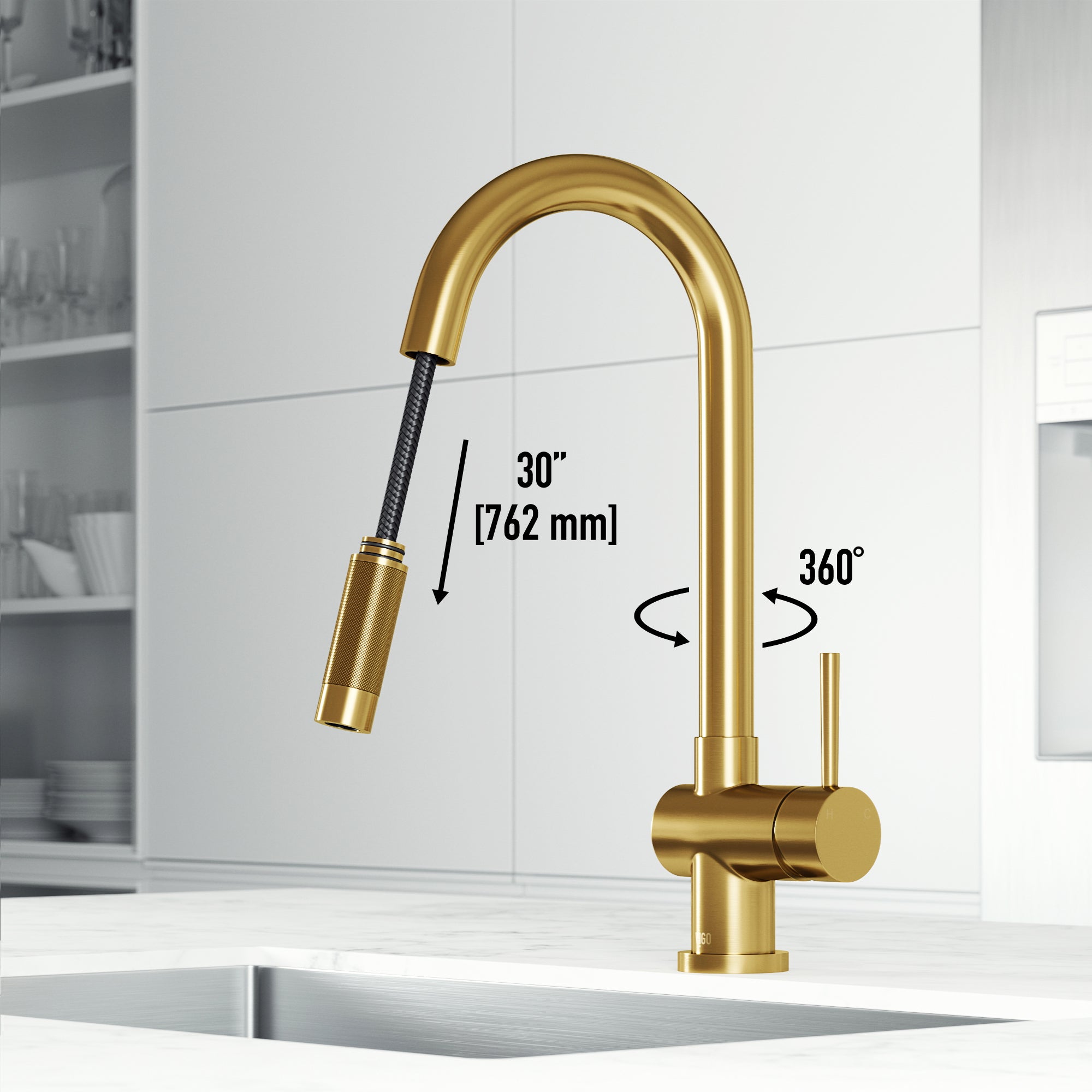 Matte brushed gold faucet with pull-down sprayer and 17-inch assembled height
