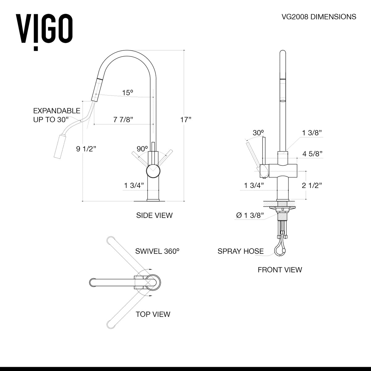 Pull-down sprayer kitchen faucet with stainless steel finish and included mounting hardware