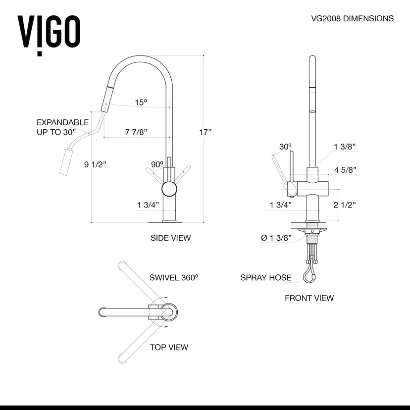 Pull-down sprayer kitchen faucet with stainless steel finish and included mounting hardware
