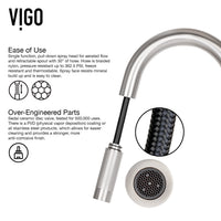 Kitchen faucet with stainless steel finish and 360-degree spout swivel capability