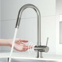 Stainless steel single handle pull-down kitchen faucet with high-arc spout