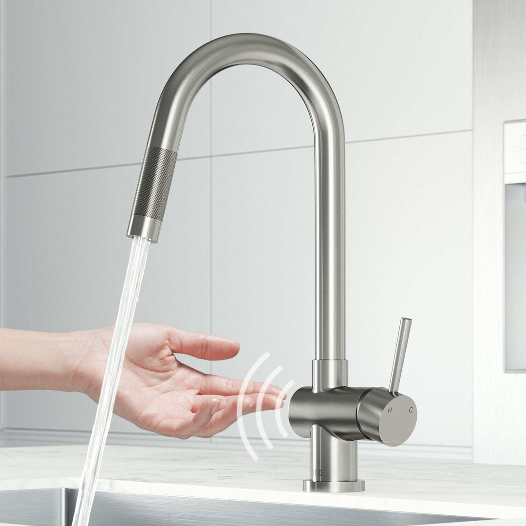 Stainless steel single handle pull-down kitchen faucet with high-arc spout