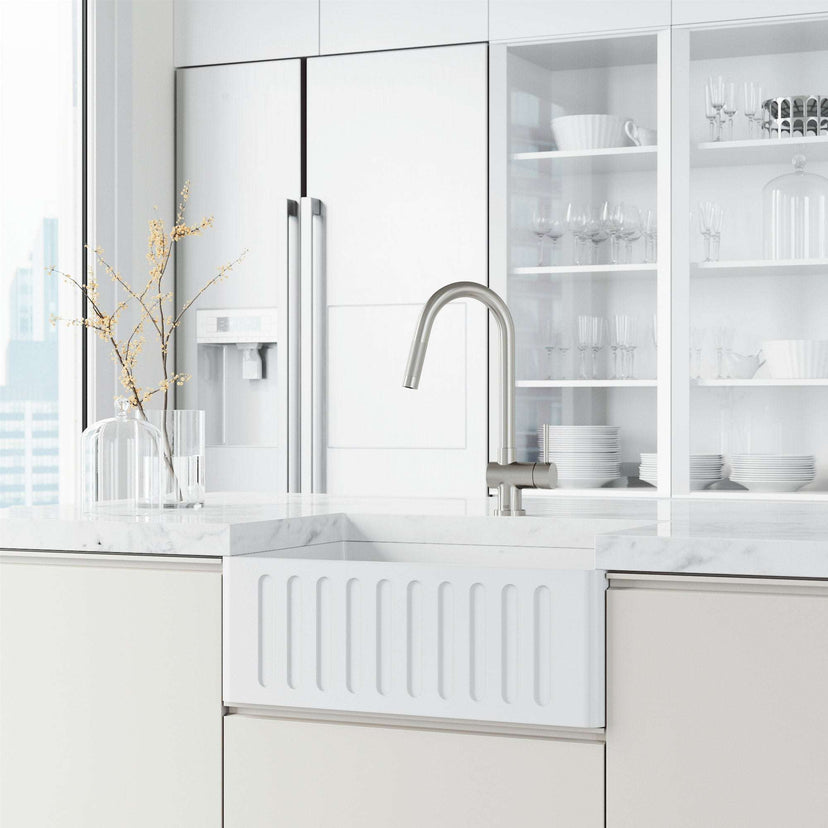 Touchless single handle faucet in stainless steel with high-arc gooseneck design