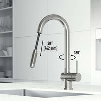 Stainless steel faucet with pull-down sprayer and 17-inch assembled height