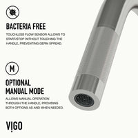 Stainless steel kitchen faucet featuring 360-degree swivel and touchless activation