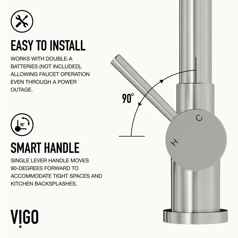 Modern single handle faucet with high-arc spout and stainless steel finish