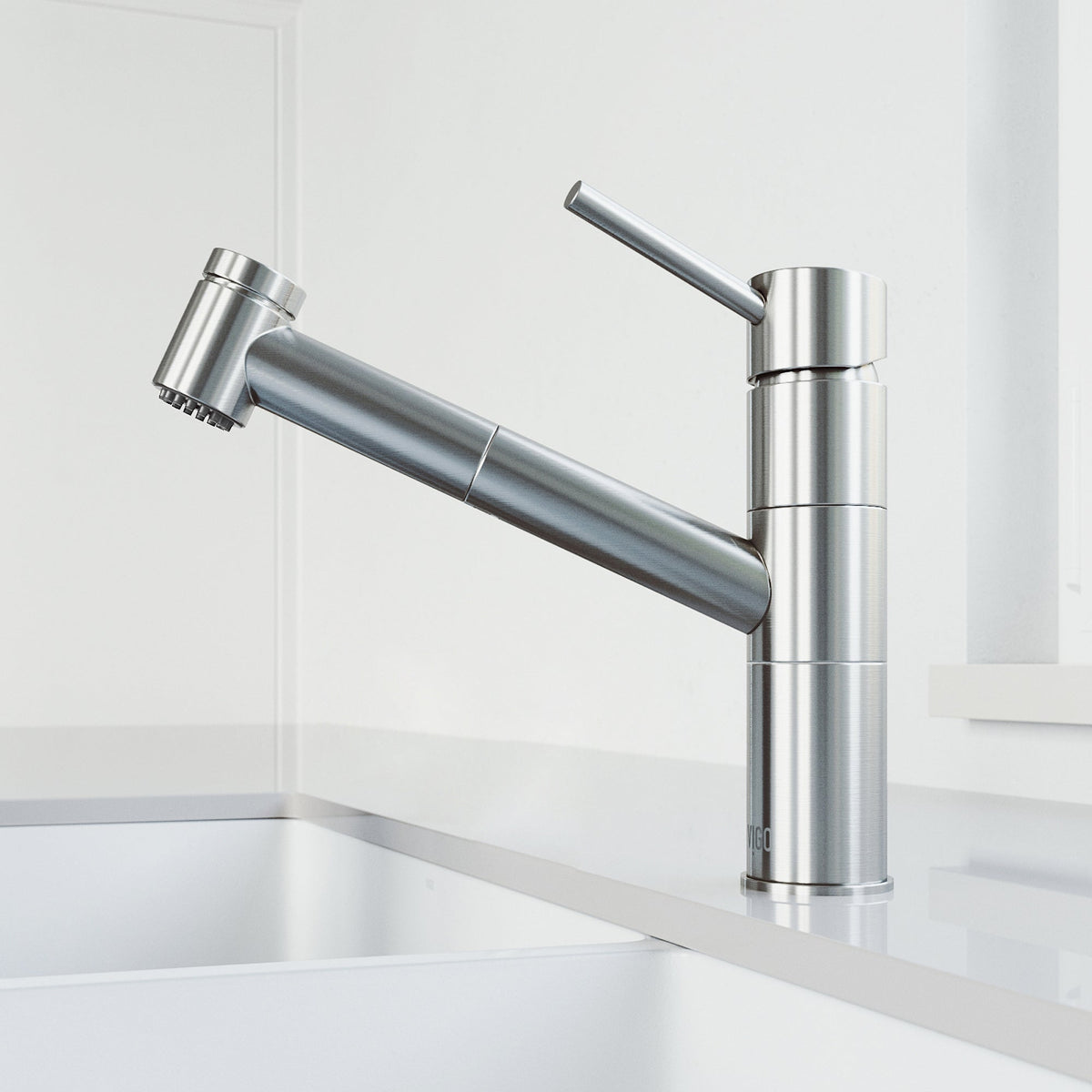 Stainless steel single handle kitchen faucet with high arc spout and pull-out spray
