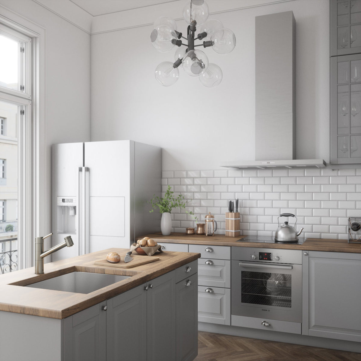 Single handle kitchen faucet with included supply lines and mounting hardware