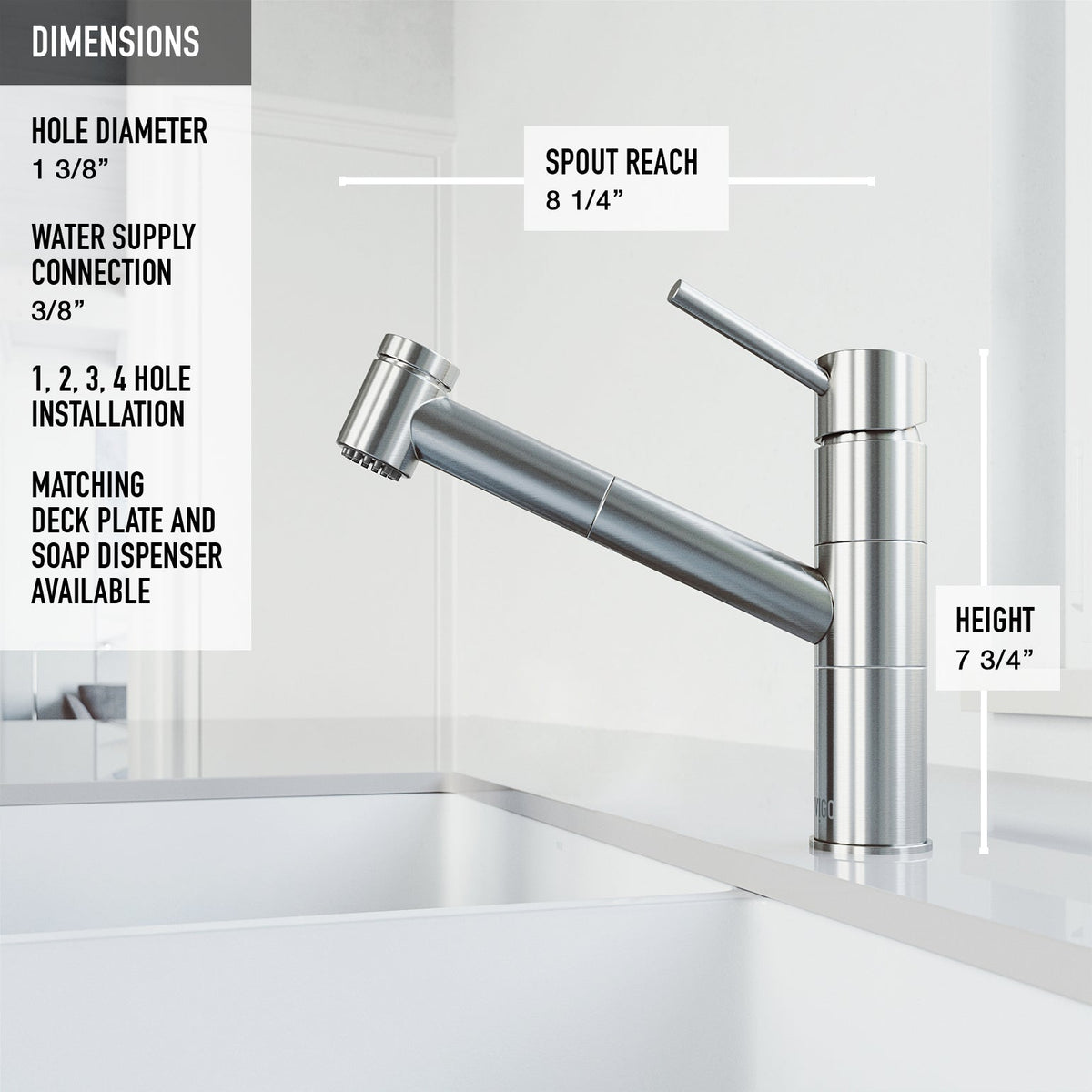 Contemporary stainless steel faucet with compression connections and spray activation