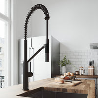 Deck mount kitchen faucet featuring ceramic valve, compression connection, and included supply lines