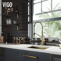 Modern kitchen faucet with 24-inch height, lever handle, and included sprayer head