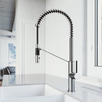 Stainless steel single handle kitchen faucet with pull-down sprayer and high-arc gooseneck spout