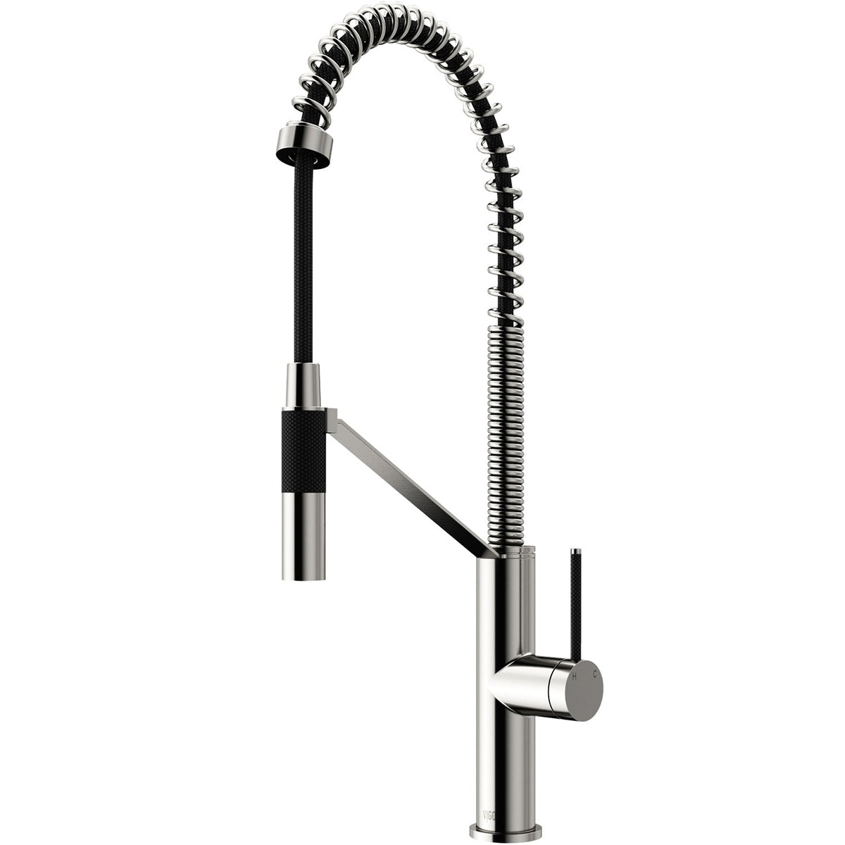 Modern deck-mounted faucet in stainless steel with ceramic disc cartridge and 360-degree swivel
