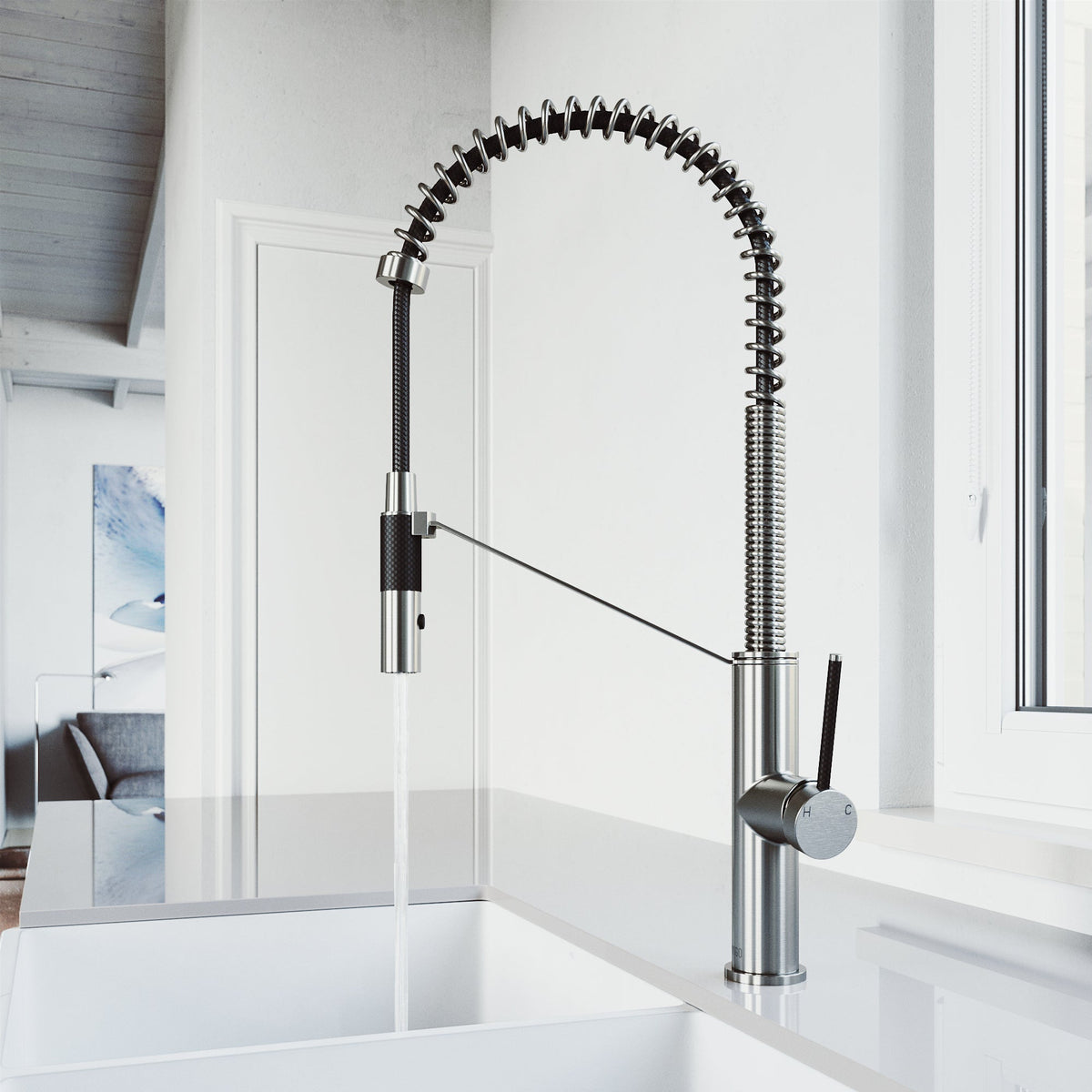 Pull-down kitchen faucet with lever handle, dual-mode sprayer, and spot-resistant stainless steel finish