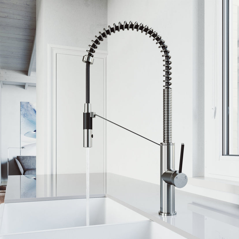 Pull-down kitchen faucet with lever handle, dual-mode sprayer, and spot-resistant stainless steel finish