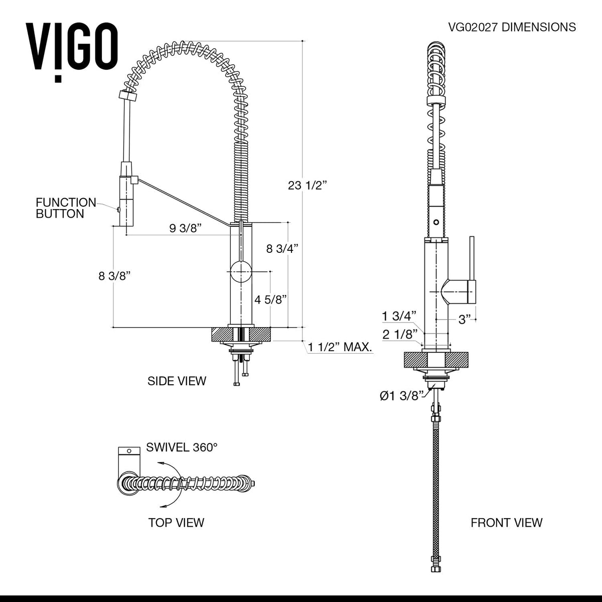 Modern kitchen faucet with 24-inch height, lever handle, and included sprayer head