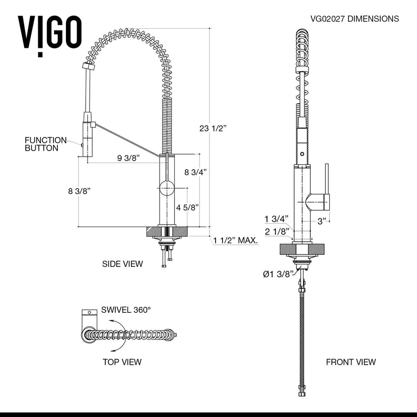 Modern kitchen faucet with 24-inch height, lever handle, and included sprayer head