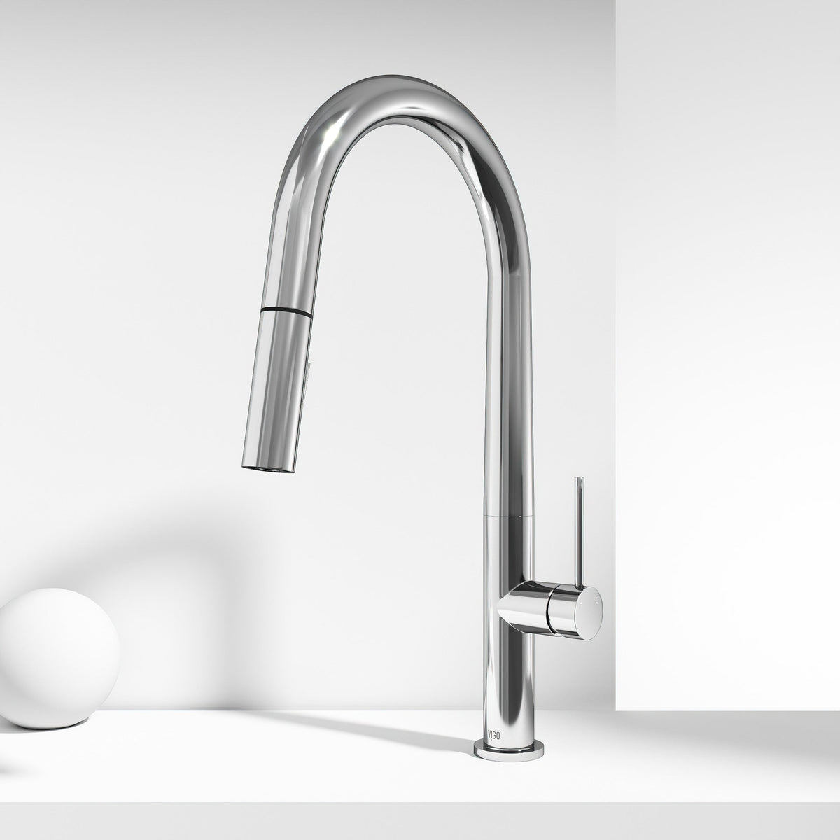 Chrome pull-down faucet with high-arc design and matte-finish lever handle