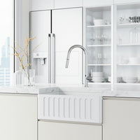High-arc chrome faucet with lever handle and included supply lines and mounting hardware
