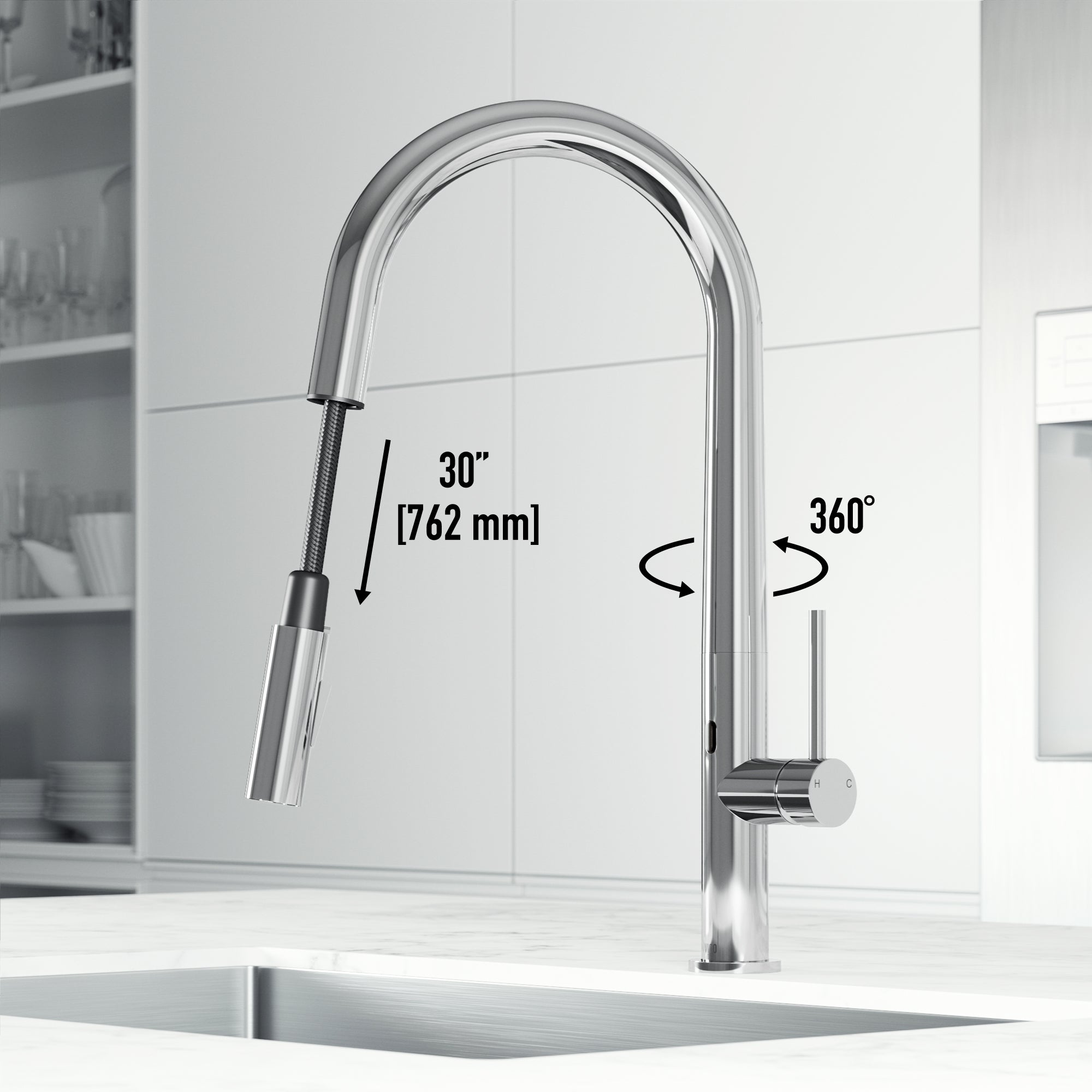 Chrome finish single handle faucet with 18-inch assembled height and swivel spout