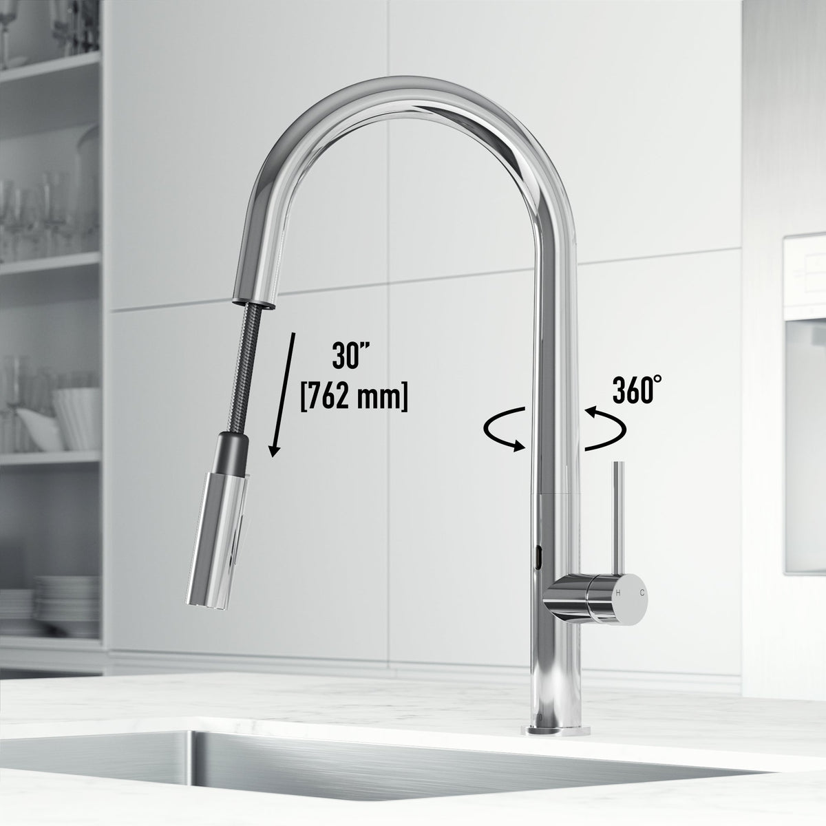 Chrome finish single handle faucet with 18-inch assembled height and swivel spout