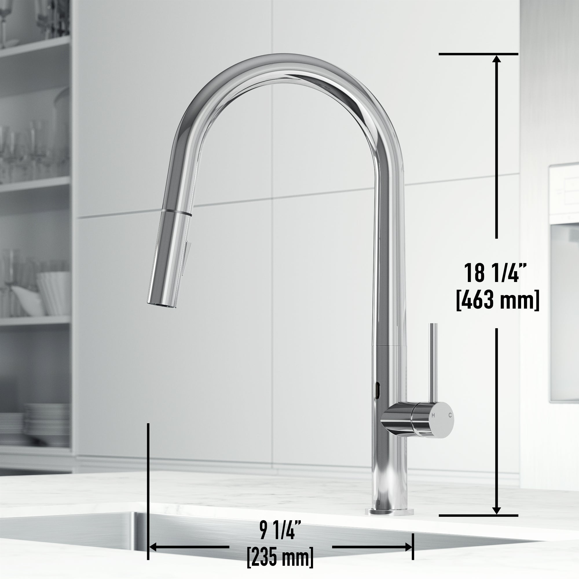 Kitchen faucet with pull-down sprayer, docking technology, and water-efficient design